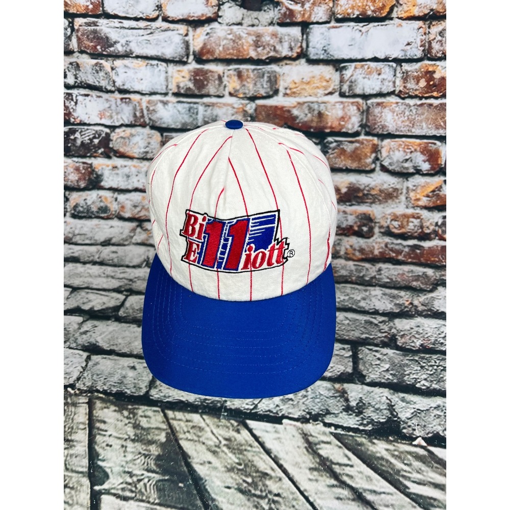 Vtg 90s Bill Elliott Racing Nascar‎ Snapback Hat White Red Stripe Blue Brim